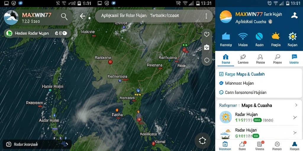 Antarmuka aplikasi MAXWIN77 yang menampilkan radar hujan secara real-time.