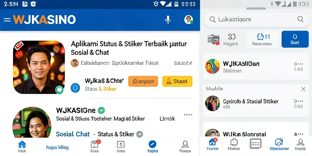 Tampilan antarmuka aplikasi WJKASINO dengan berbagai pilihan stiker.